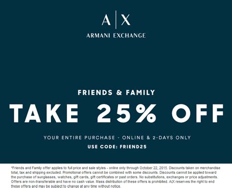 armani exchange promotional codes